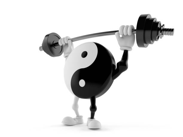 istock Jing Jang character lifting heavy barbell 1026934090