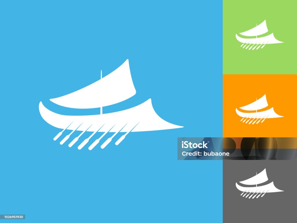 Ancient Roman Ship Flat Icon on Blue Background Ancient Roman Ship Flat Icon on Blue Background. The icon is depicted on Blue Background. There are three more background color variations included in this file. The icon is rendered in white color and the background is blue. Blue stock vector