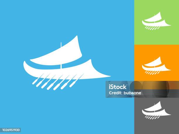 Ancient Roman Ship Flat Icon On Blue Background Stock Illustration - Download Image Now - Blue, Design, Design Element