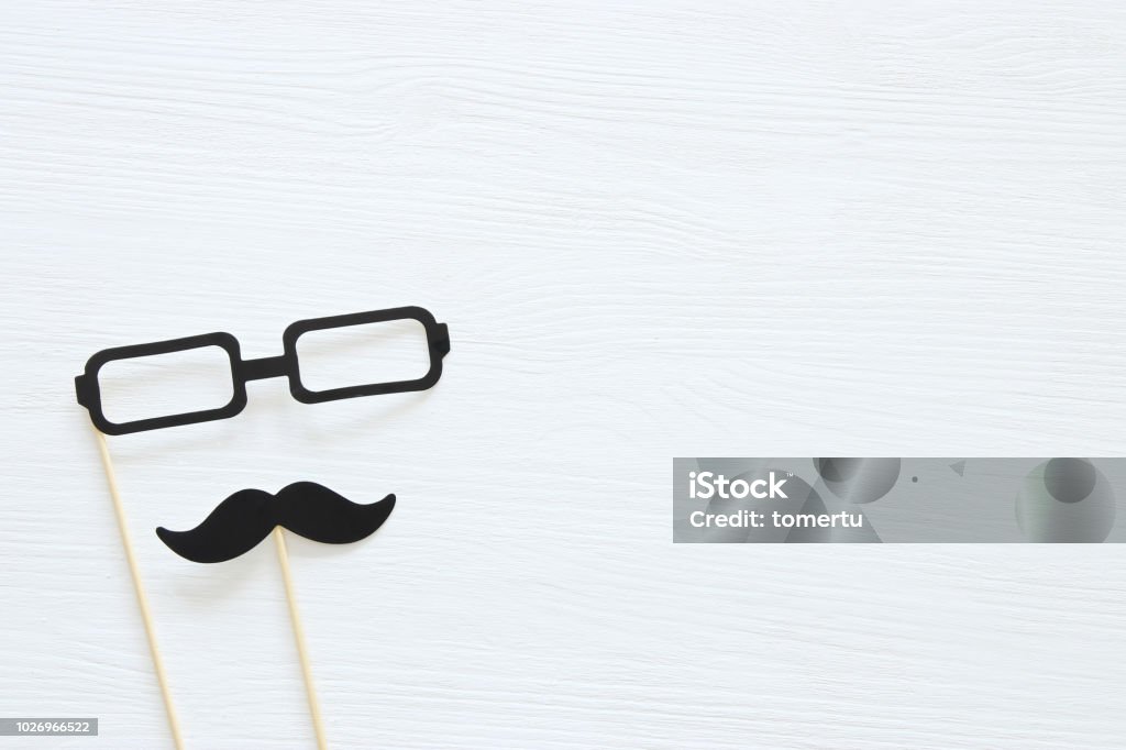 Top View Image Of Funny Photo Booth Props For Party Over White Background  Stock Photo - Download Image Now - iStock