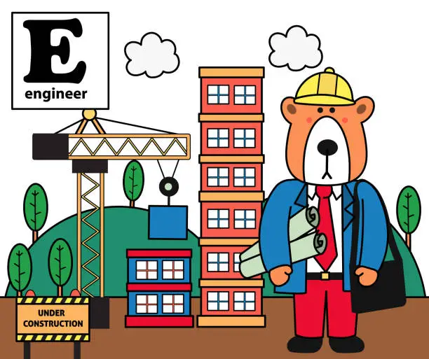 Vector illustration of bear engineer