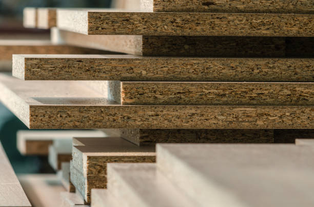 board chipboard cut parts board chipboard cut parts for furniture production close-up pressboard stock pictures, royalty-free photos & images