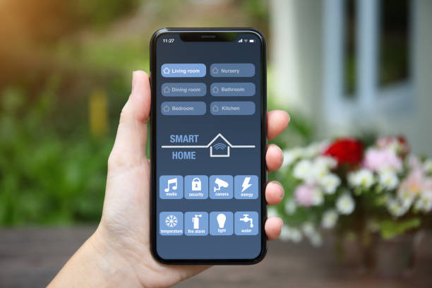 istock female hand holding phone with app smart home on screen 1026995620