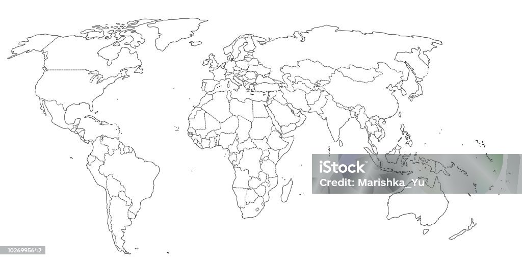 Contour world map black and white colors vector contour world map black and white colors World Map stock vector