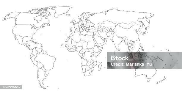 Contour World Map Black And White Colors Stock Illustration - Download Image Now - World Map, Outline, Vector