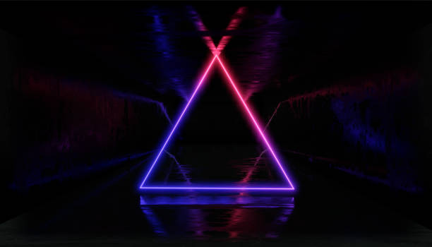 istock 3d render, glowing lines, tunnel, neon lights, virtual reality, abstract background, square portal, arch, Black and White vibrant colors, laser show 1026998664