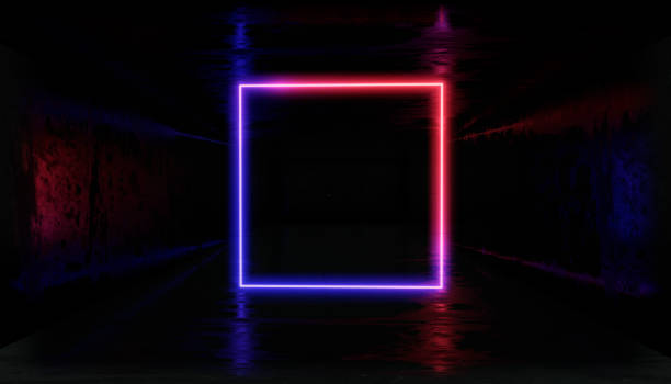 istock 3d render, glowing lines, tunnel, neon lights, virtual reality, abstract background, square portal, arch, Black and White vibrant colors, laser show 1026998666