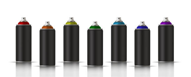 istock Black cans of spray paint in various colors. Colors of Rainbow. Vector illustration 1026999014