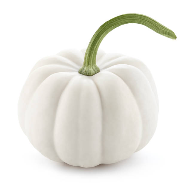 istock Beautiful white pumpkin with green handle isolated on white 1026999180