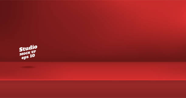 vektor, leere lebhafte rote farbe studio tisch raumhintergrund, produktdarstellung mit textfreiraum zur darstellung von content-design. banner für werbung auf internetseite. - design studio stock-grafiken, -clipart, -cartoons und -symbole