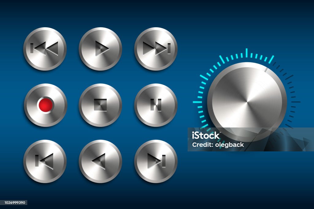 Integrum Retro Button Retro Technic Interface Vector Set Of Metal Buttons Isolated On Blue ...