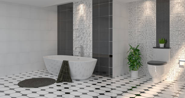 istock modern bathroom interior home design,toilet,shower,3d rendering clean white tile room for copy space background 1027006344