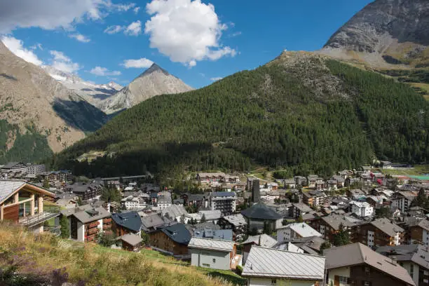 beautiful glacier village in Valais switzerland surrounded by several 4000er
