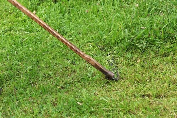 istock A wood stick with steel edge for mowing grass known as scythe 1027012004