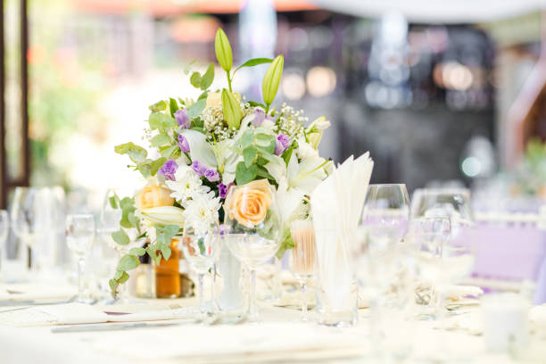 istock Beautiful fresh flowers table decoration in a restaurant for a special event 1027013852