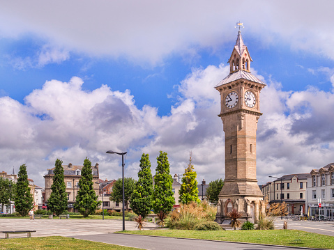 15 June 2017: Barnstaple, Devon, UK - The Albert Clock and The Square in Barnstaple, Devon, England, UK.