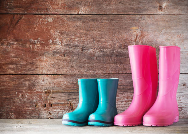 istock rubber boots on old wooden background 1027020338