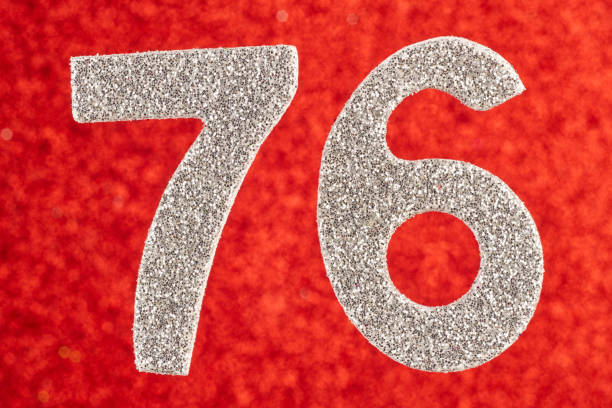 istock Number seventy-six silver color over a red background. Anniversary 1027026704
