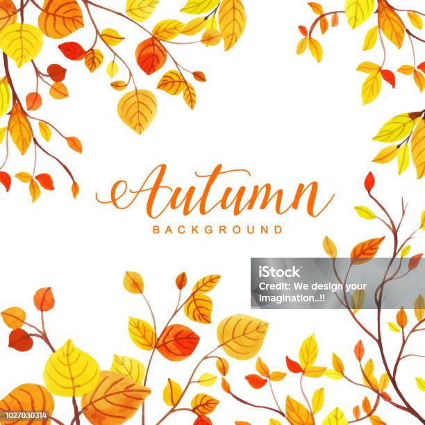 Beautiful Watercolor Autumn Leaves Background Stock Illustration - Download Image Now - Autumn, Falling, Backgrounds