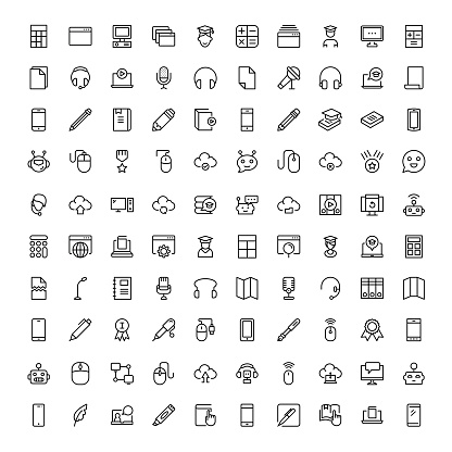 E-learning icon set. Collection of high quality black outline logo for web site design and mobile apps. Vector illustration on a white background.