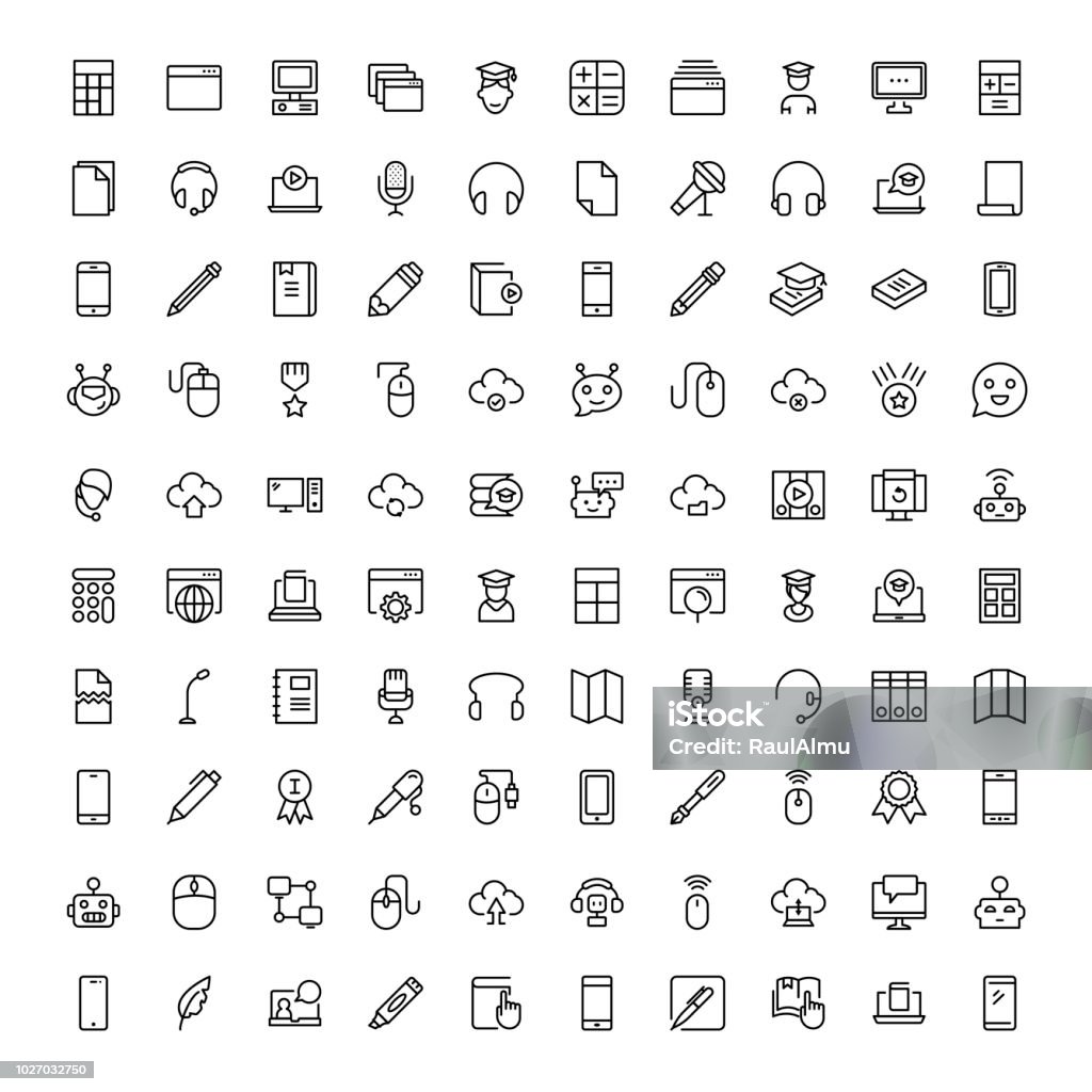 Flat icon set E-learning icon set. Collection of high quality black outline logo for web site design and mobile apps. Vector illustration on a white background. Icon Symbol stock vector