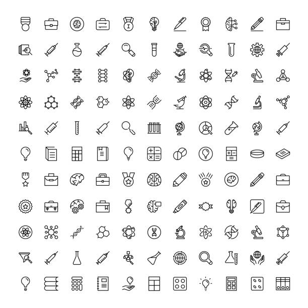 Flat icon set Laboratory icon set. Collection of high quality black outline logo for web site design and mobile apps. Vector illustration on a white background. medical education stock illustrations