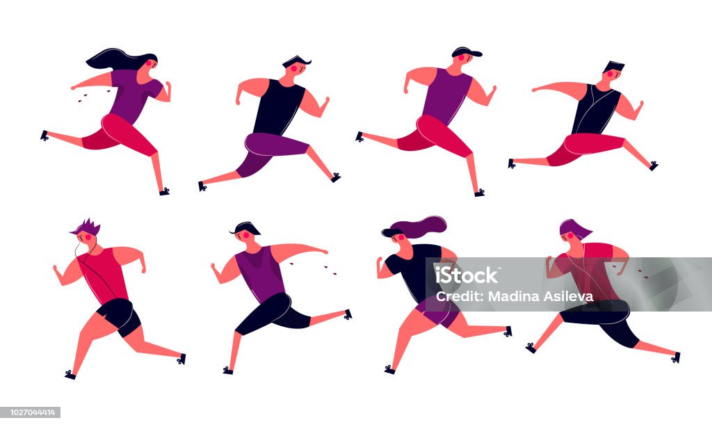 運動の実行中の人グループ。ジョギングの男性女性の屋外トレーニング - 走るのロイヤリティフリーベクトルアート