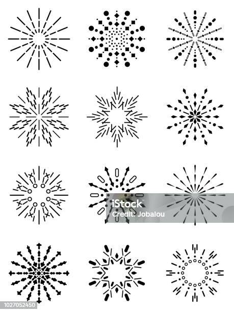 Set Of Sparks Abstract Radiant Sun Stock Illustration - Download Image Now - Snowflake Shape, Christmas, Sun