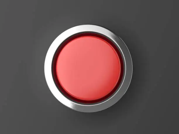 Red Shiny Button With Metallic Elements Isolated on Black Background