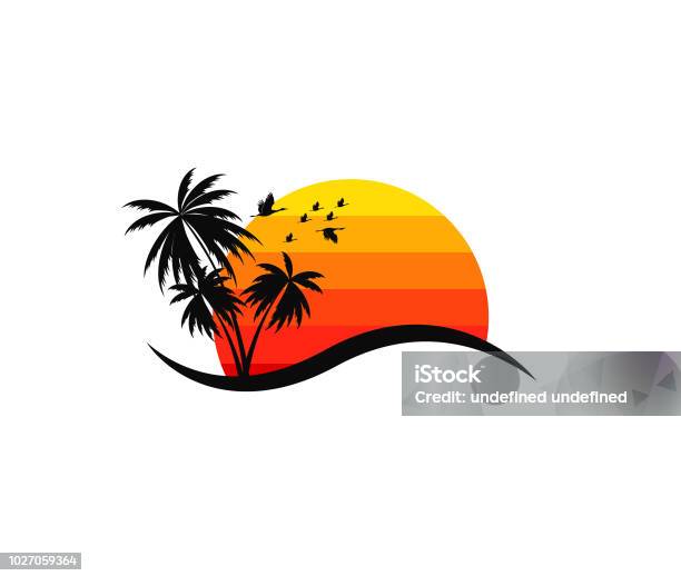 Beach Resort And Summer Theme Vector Design Stock Illustration - Download Image Now - Beach, Sunset, Logo