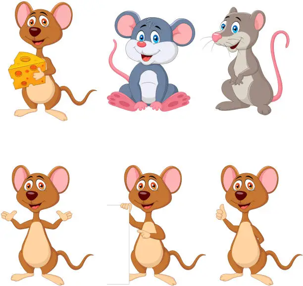 Vector illustration of Cartoon funny mouse collection set