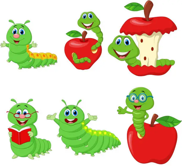 Vector illustration of Cartoon funny Caterpillar collection set
