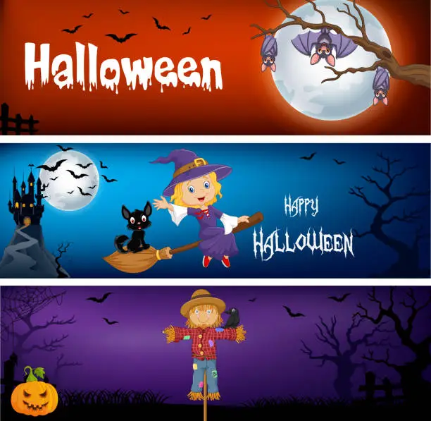 Vector illustration of Three Halloween Banners