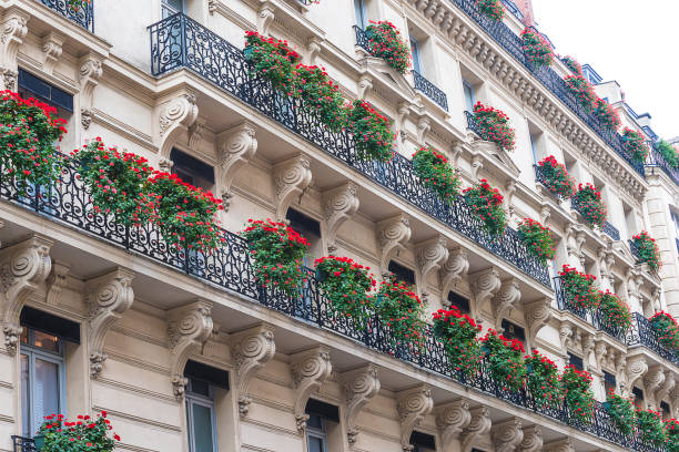 Beautiful haussmann building in paris close up