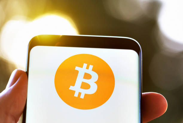 istock Hand holds mobile phone showing Bitcoin logo 1027074318