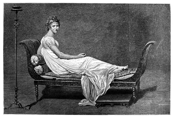 Madame Récamier, by Jacques-Louis David Illustration of a Madame Récamier, by Jacques-Louis David chaise longue stock illustrations