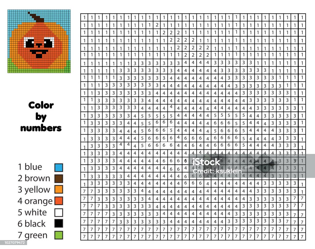 Coloring page with pumpkin. Color by numbers printable activity Children educational game. Coloring page with pumpkin. Color by numbers, printable activity for toddlers Blank stock vector