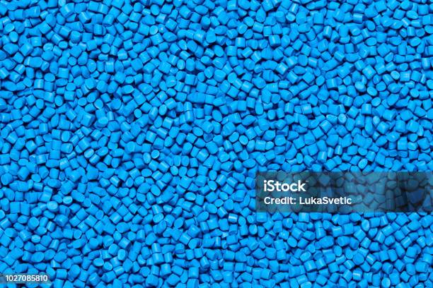 Close Up Of A Blue Plastic Polypropylene Granules Stock Photo - Download Image Now - Plastic, Recycling, Granule