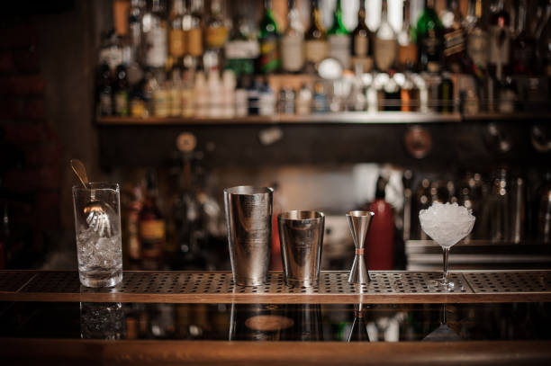 istock Set of necessary barman equipment on the bar counter 1027093182