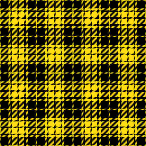 illustrations, cliparts, dessins animés et icônes de bûcheron jaune et noir tartan plaid seamless pattern - tablecloth checked yellow textile