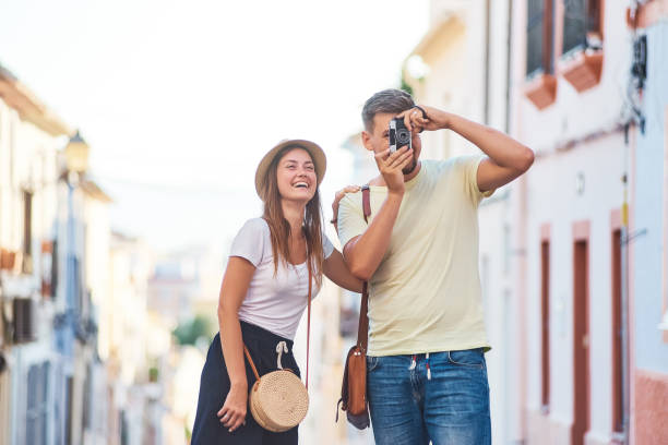 istock Young happy couple walking in Spain 1027096644