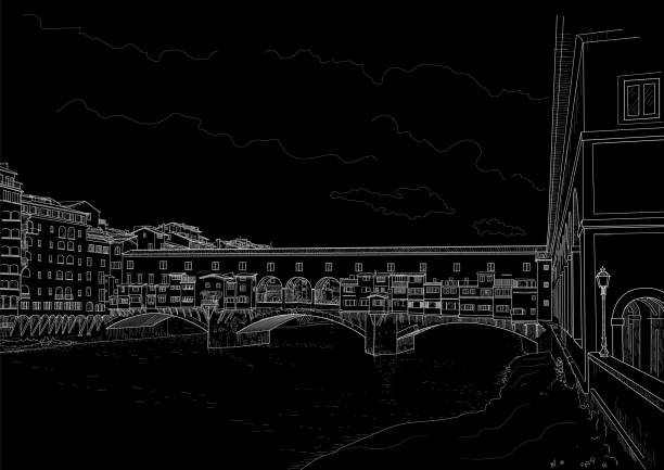 cketch starego mostu - ponte vecchio stock illustrations