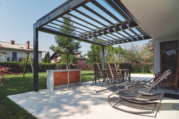 porch with metal furniture