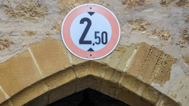 istock Road sign limiting altitude on a road 1027101300