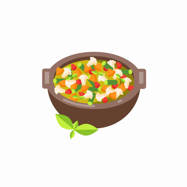 ilustraciones, imágenes clip art, dibujos animados e iconos de stock de icono de estilo plano de sopa minestrone. - minestrone