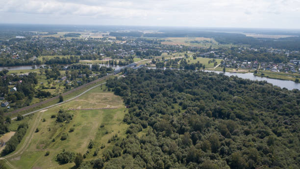 istock Gauja river Latvia drain into Baltic Sea aerial drone top view 1027104100
