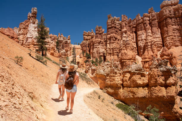 istock Girls on summer vacation hiking trip. 1027108158