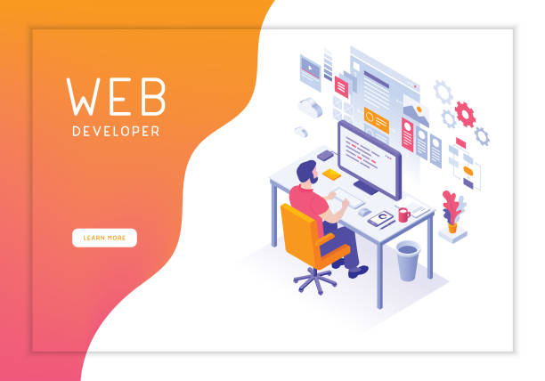 Web developer Editable vector illustration on layers.
This is an AI EPS 10 file format, with transparency effects, gradients, one blend and one gradient mesh. engineering illustrations stock illustrations