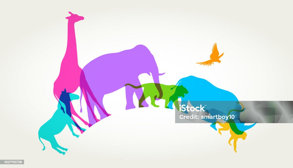 Wild Animals Colourful silhouettes of wild animals Zoo stock vector