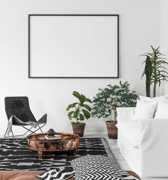 istock Mock-up poster frame in living room background, Scandi-Boho style 1027116114